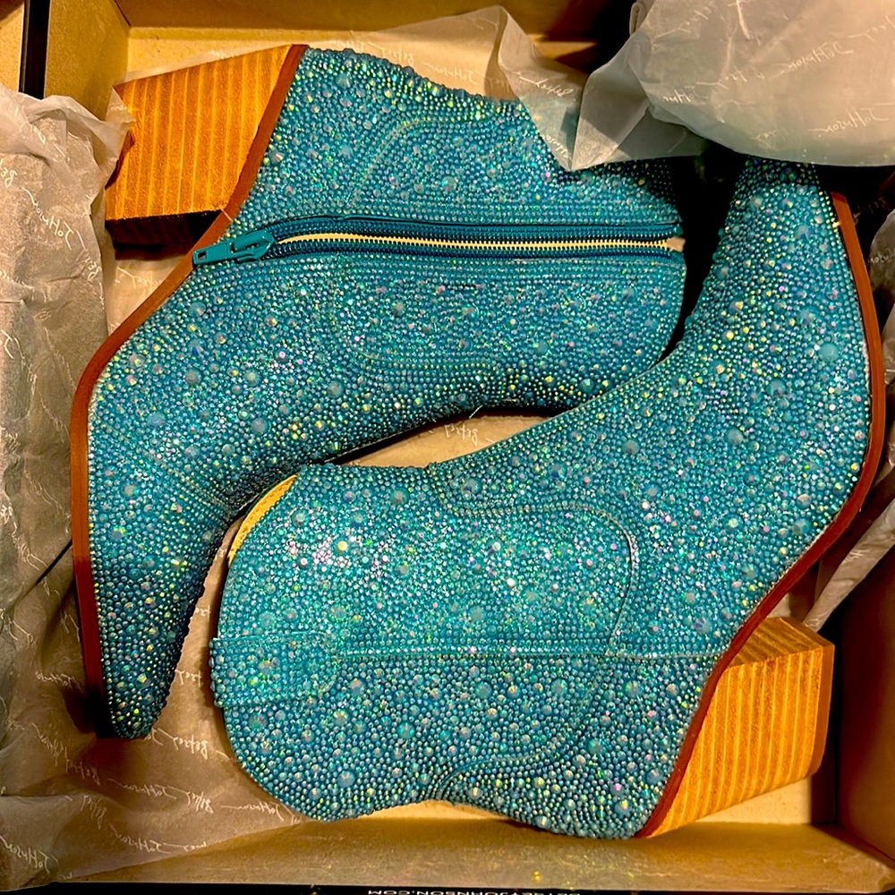 Betsy Johnson sequin turquoise booties. Brand new